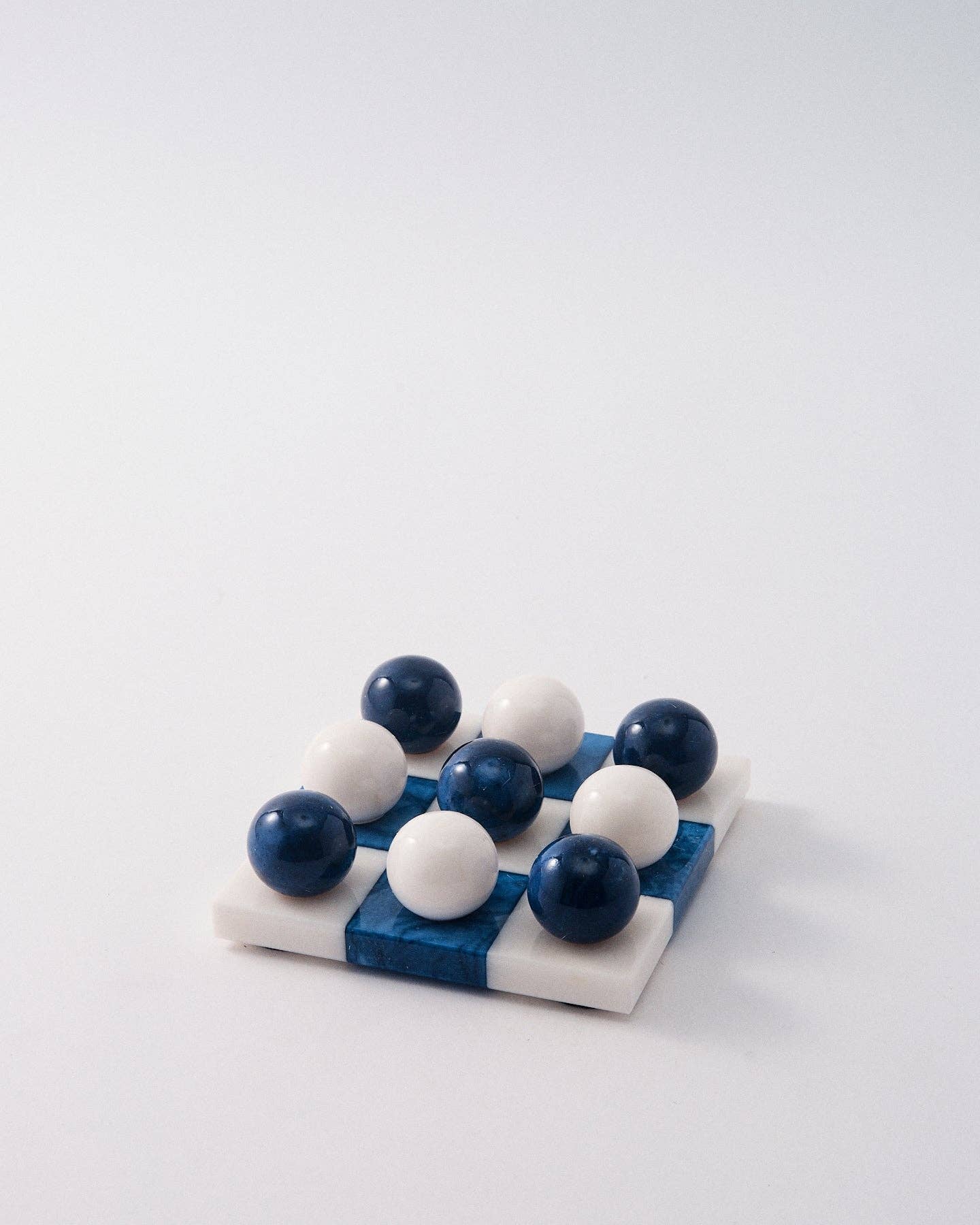 Lapis Blue/White Italian Alabaster Tic-Tac-Toe