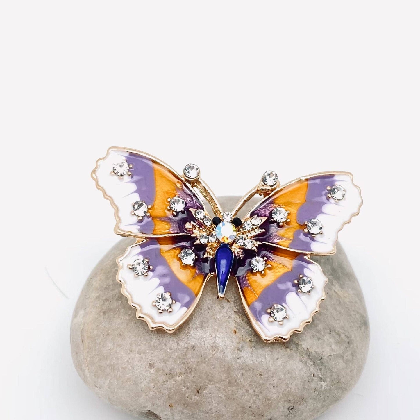 Rhinestone Enamel Butterfly Brooch Pin