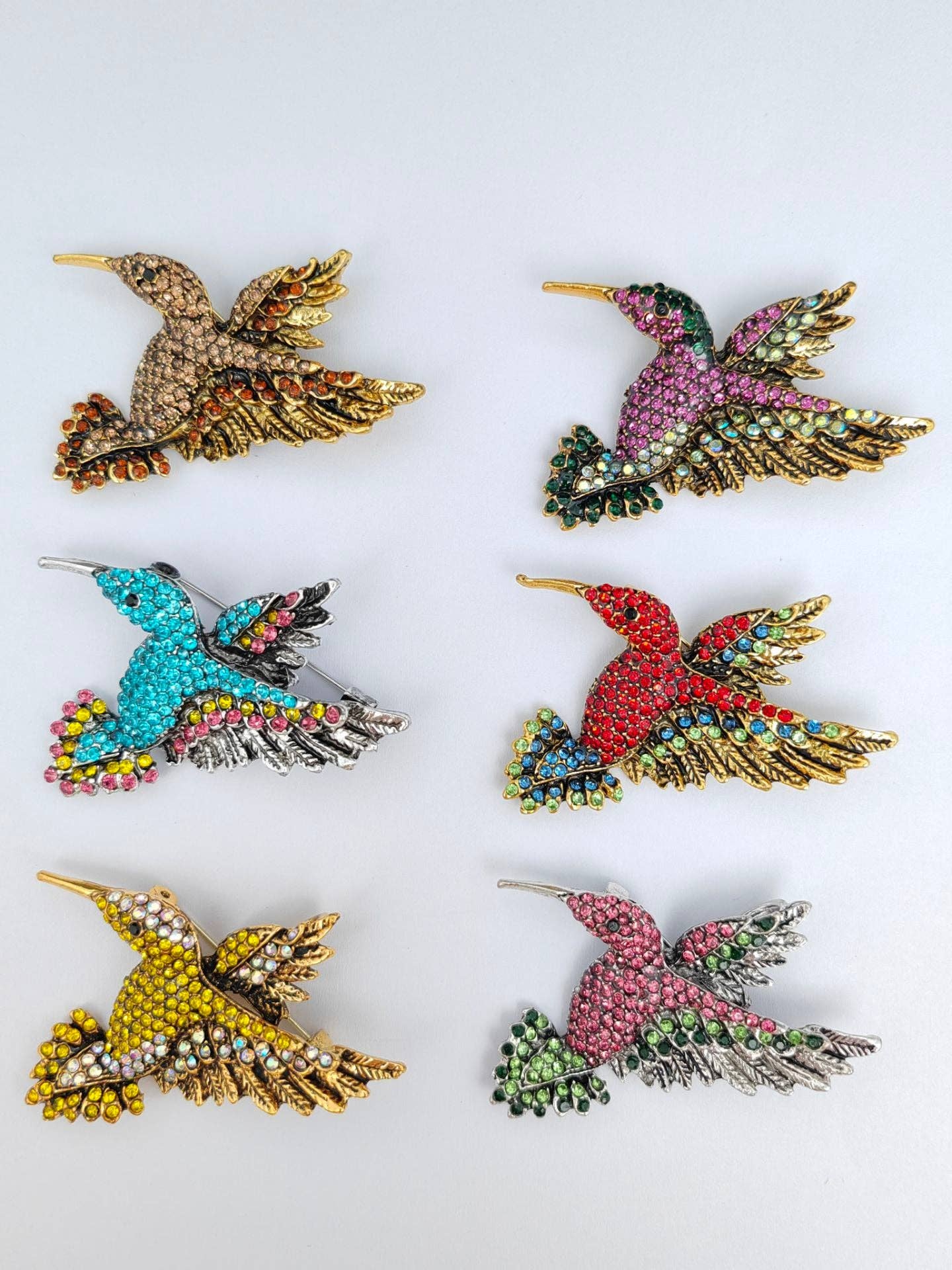 Multi-color Rhinestone Hummingbird Brooch