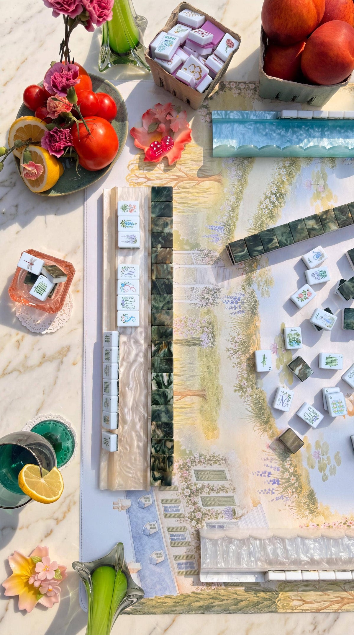 Double-Sided Leatherette American Mahjong Mat,Path into The Garden