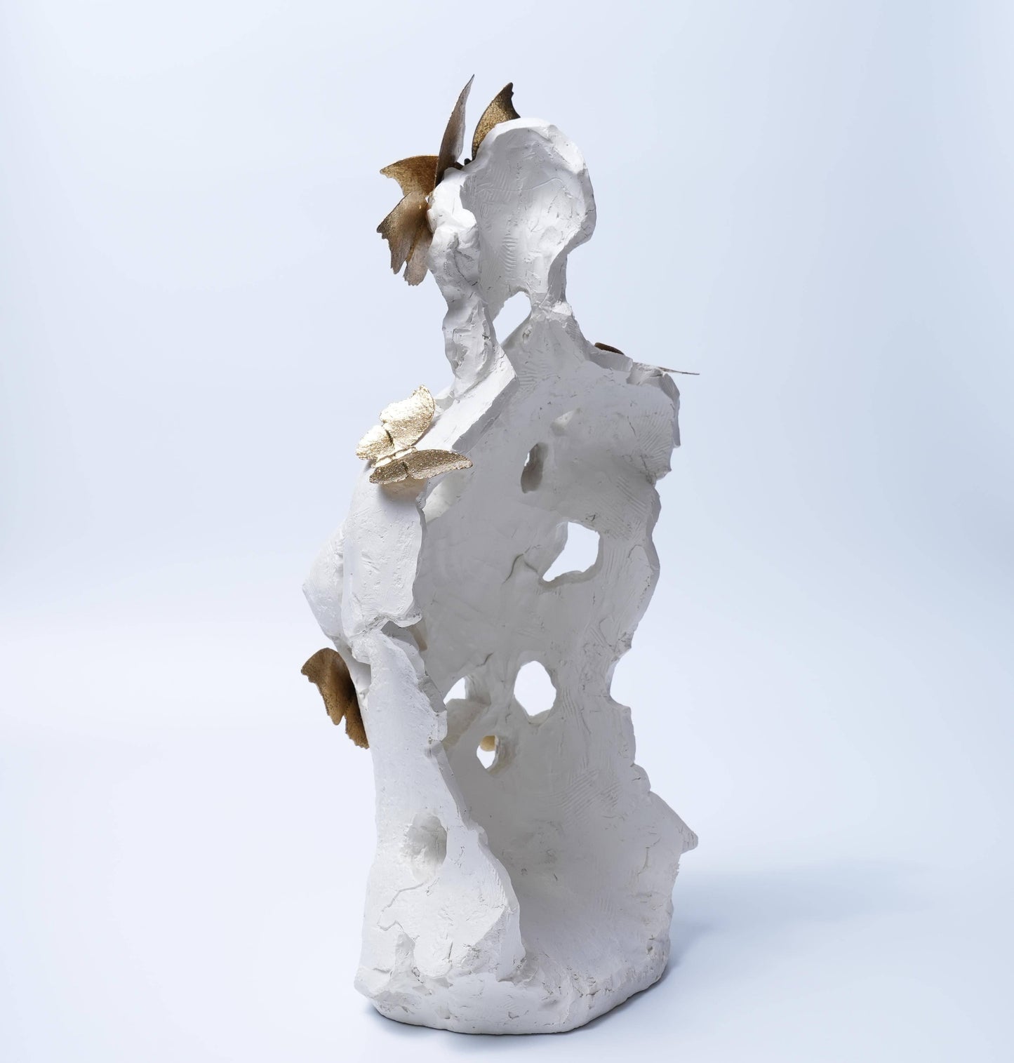 White Torso Sculpture with Golden Butterflies Decor