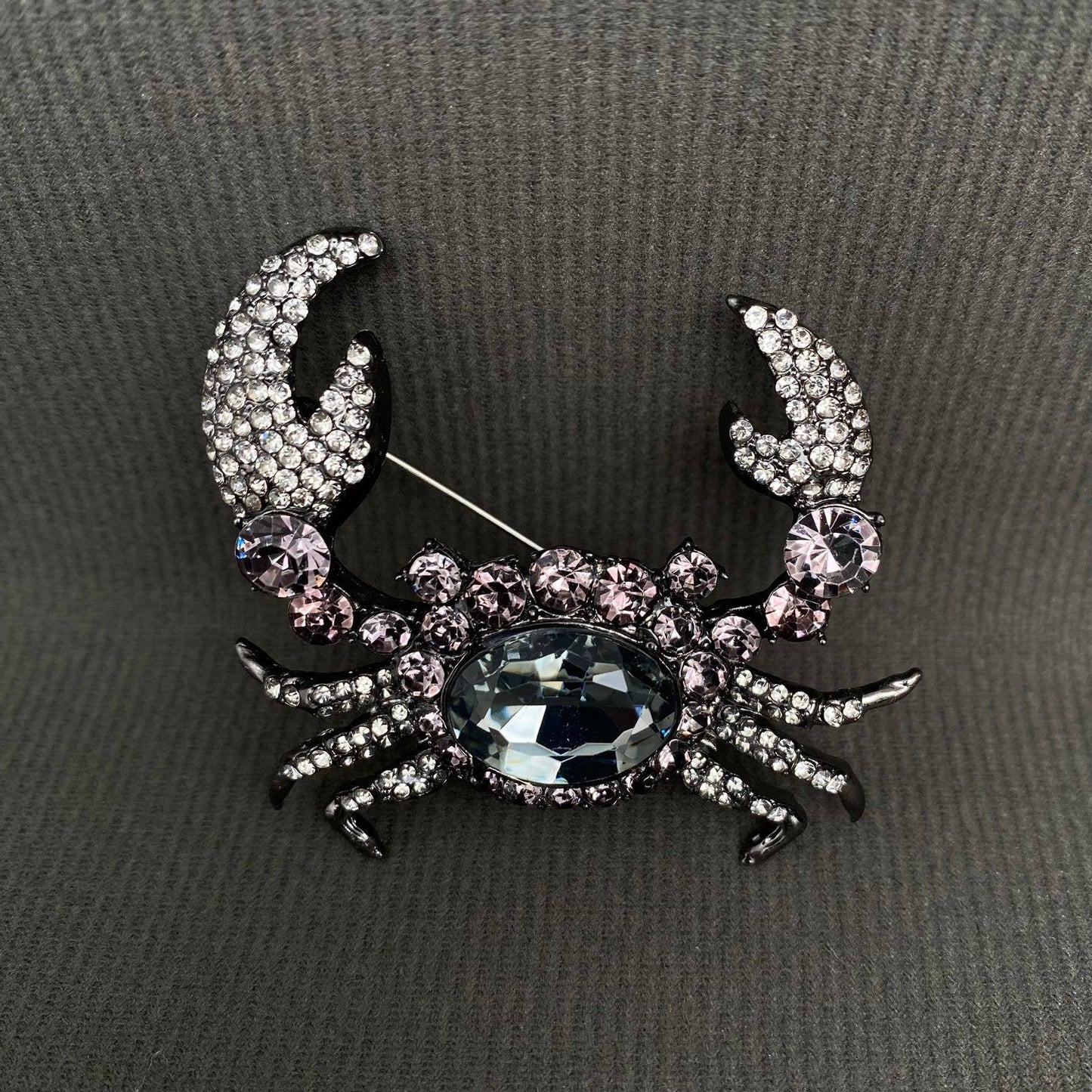 Rhinestone Encrusted Crab Brooch