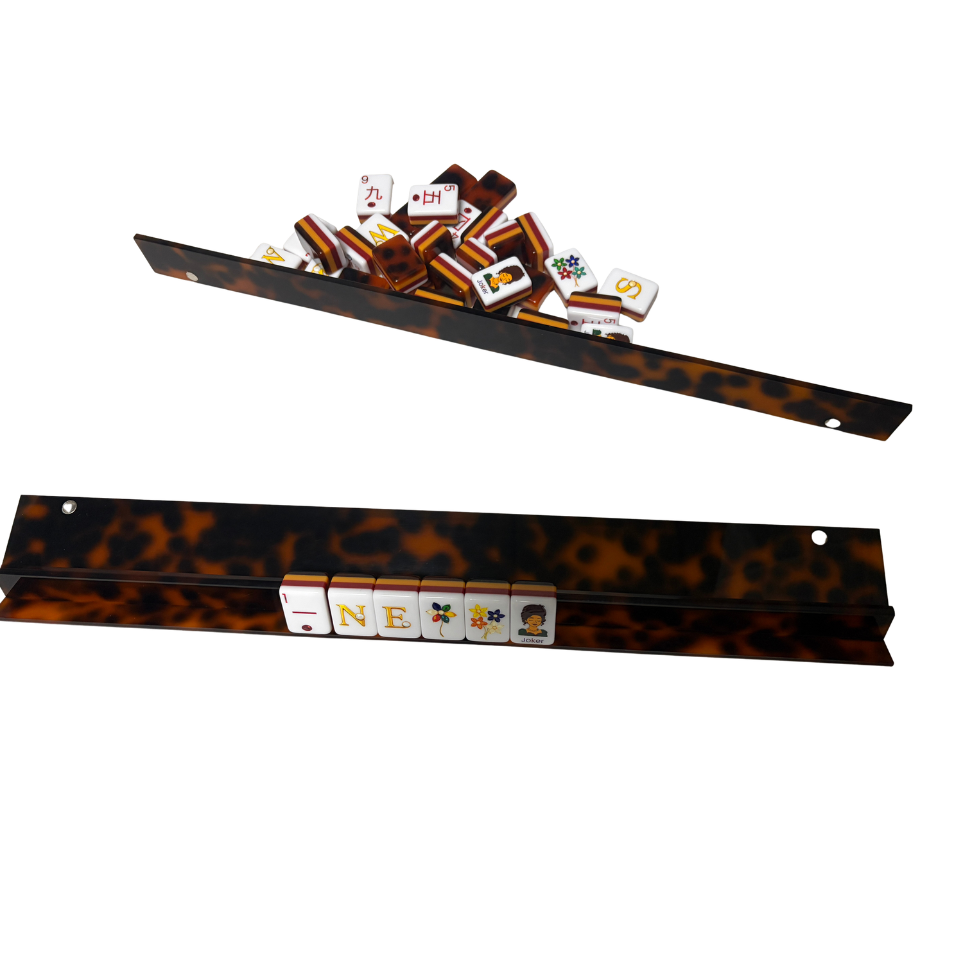 Luxury Handmade Tortoise Shell Acrylic Mahjong Racks and Pushers Set (4 Pieces)