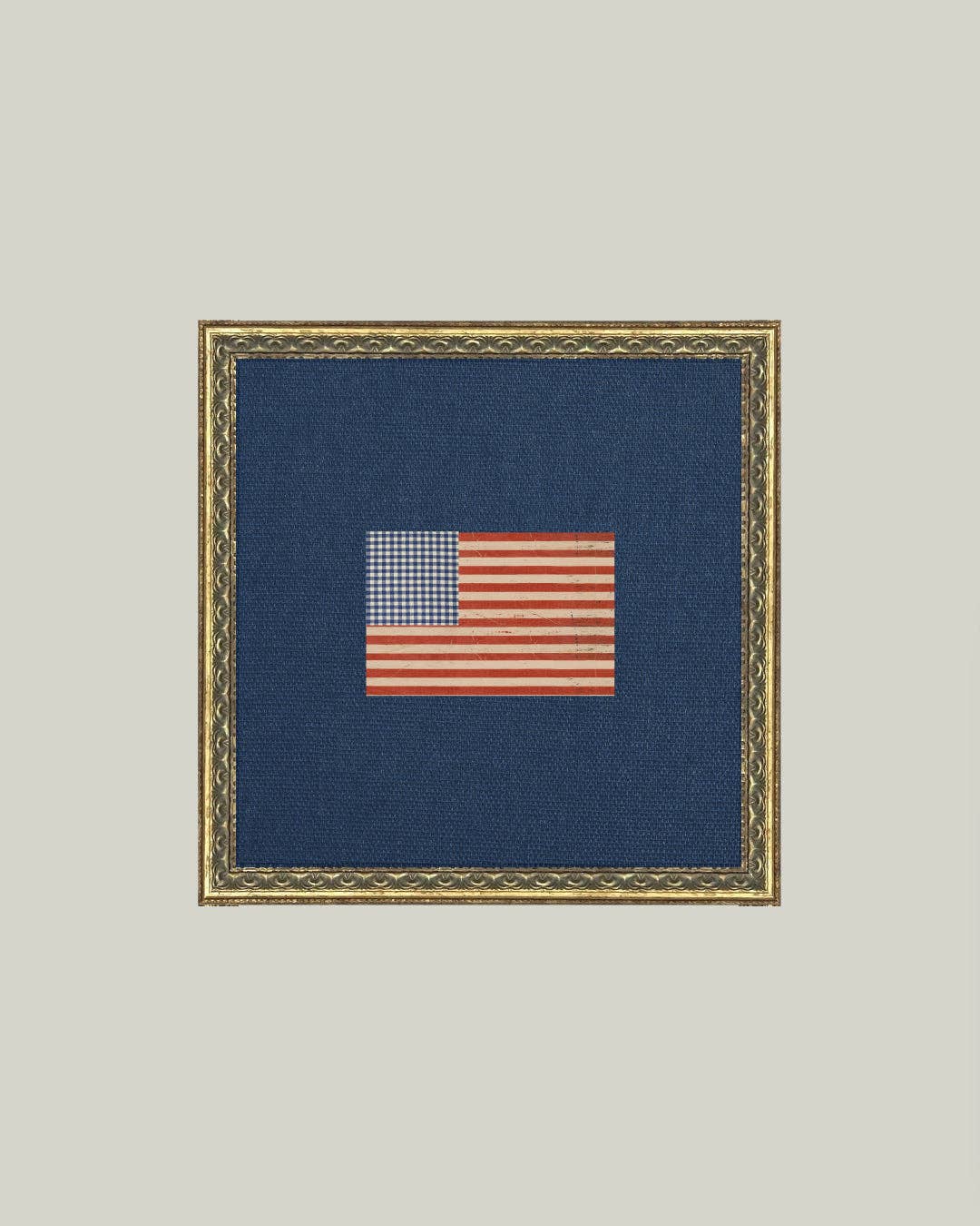 Gingham Flag Framed Antique Art