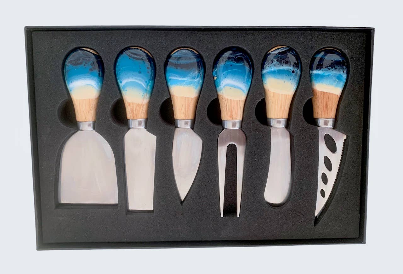 Cheese Utensil Set of 6 with black box organic resin