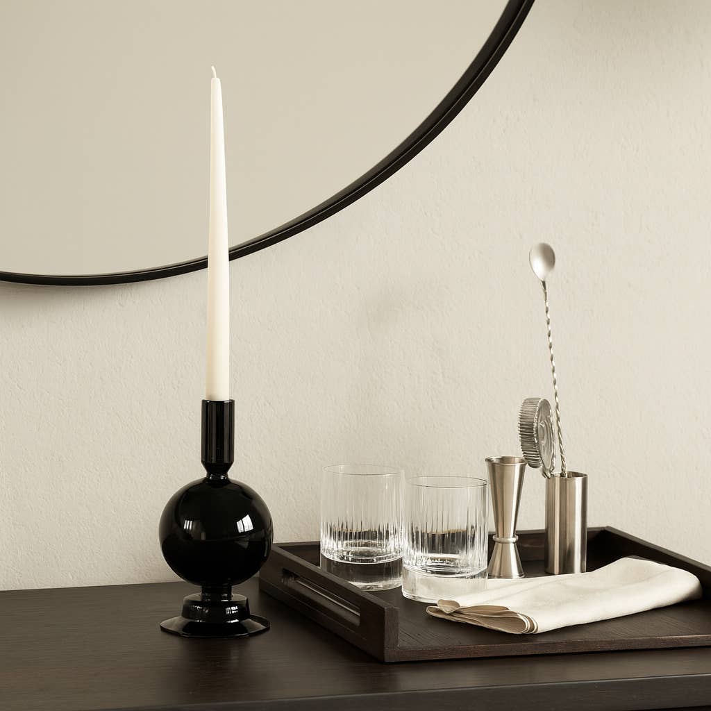 Taper Candle Holder - Black Glass Bubble, 7 in.
