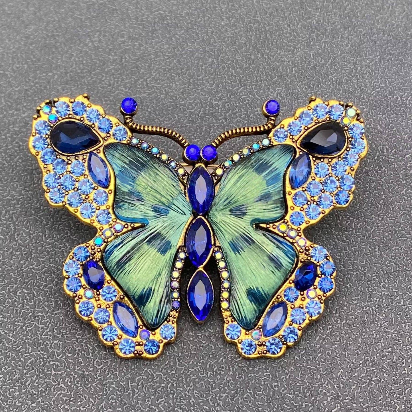 Glass & Rhinestone Large Butterfly Brooch