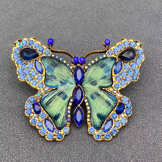Glass & Rhinestone Large Butterfly Brooch