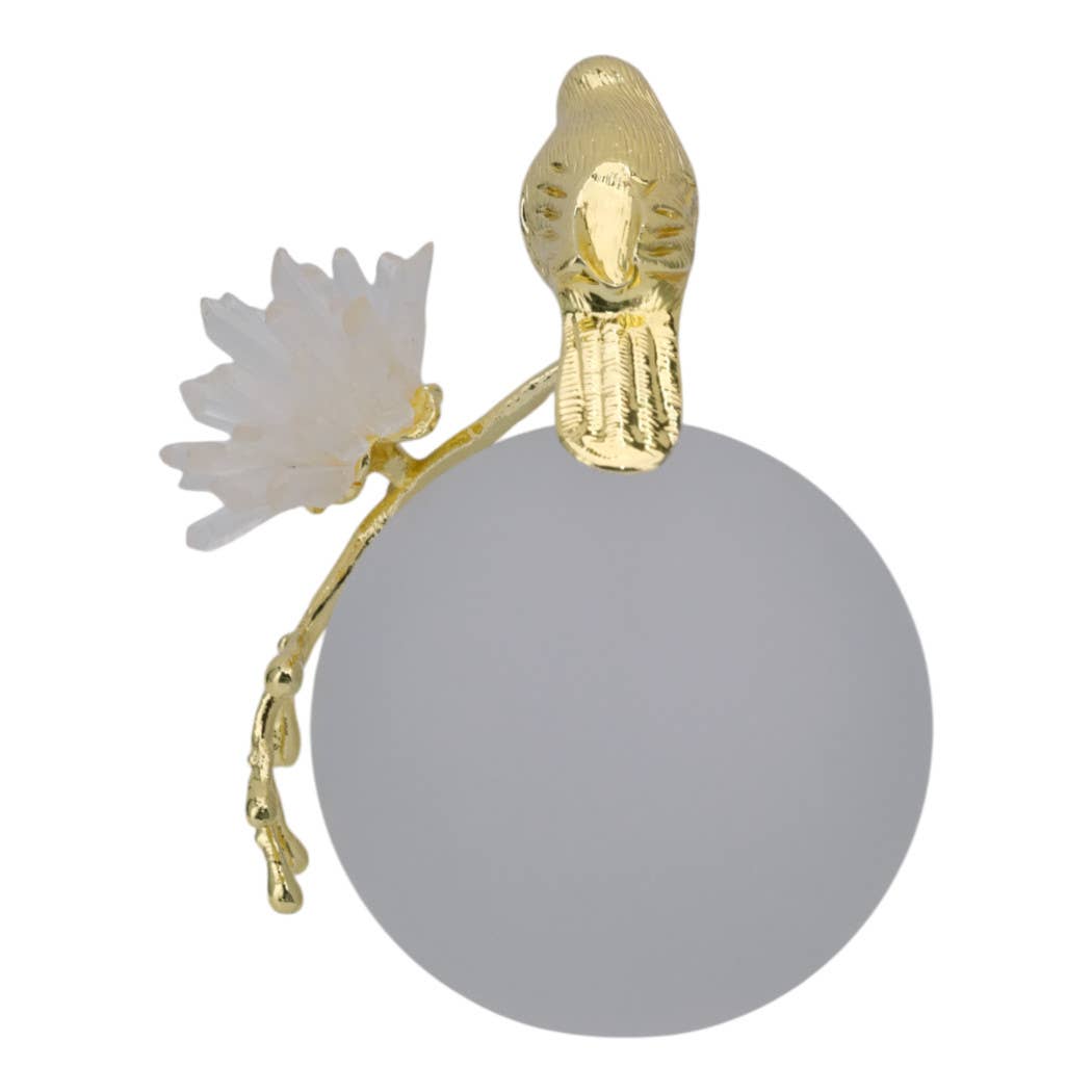 Sculpture - White and Gold Metal Bird on Sphere, 7 in.