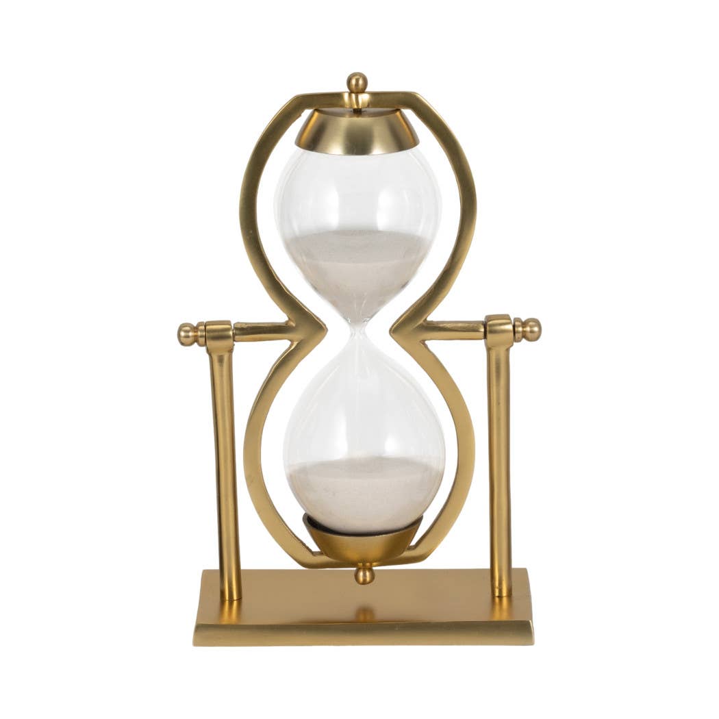 Decorative Sculpture - Gold Metal Hourglass Sandtimer, 11 in.