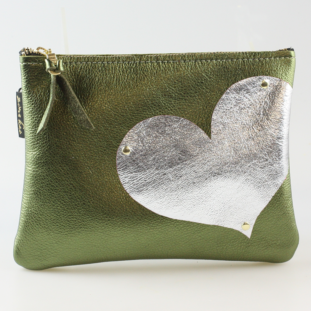 Side Heart Appliqué Clutch Bag
