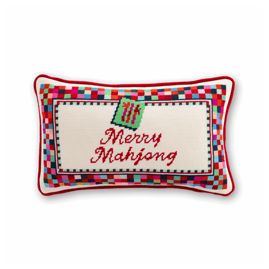 Merry Christmas Mahjong Needlepoint Pillow