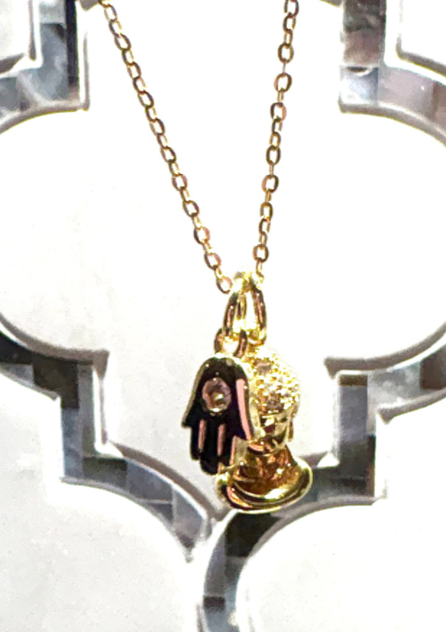 Gold Mini Buddha with mini gold Hamsa Necklace