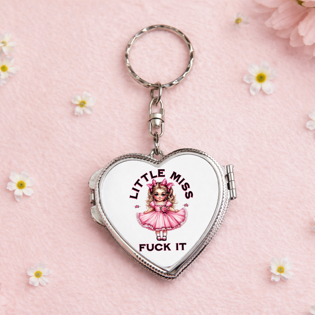 Little Miss, Sarcastic Gift Heart Shaped Keychain Mirror