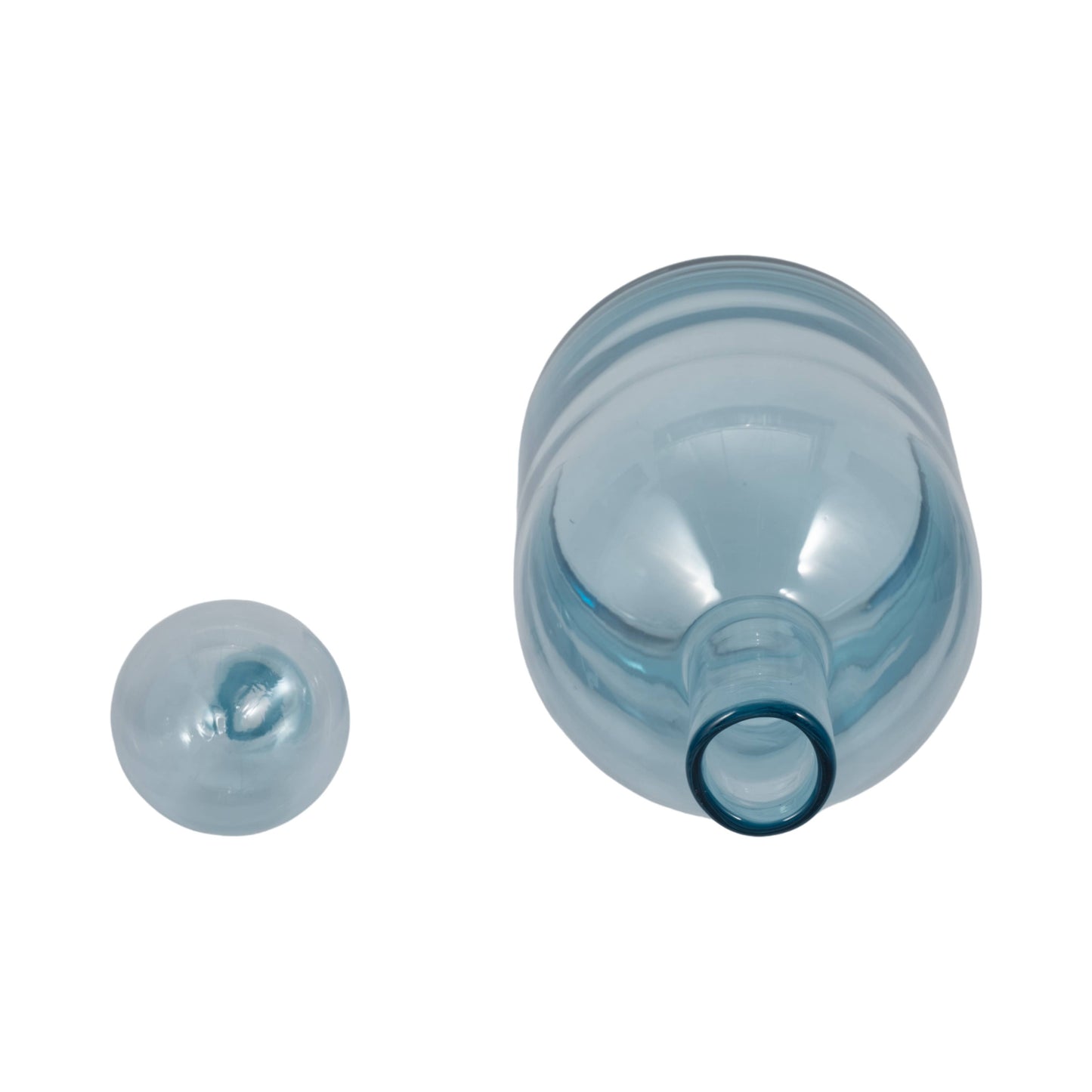 Glass Round Stopper and Cylindrical Body Vase - Blue, 17 in.