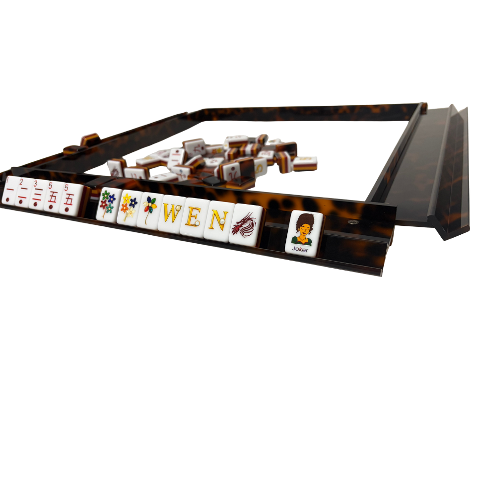Luxury Handmade Tortoise Shell Acrylic Mahjong Racks and Pushers Set (4 Pieces)