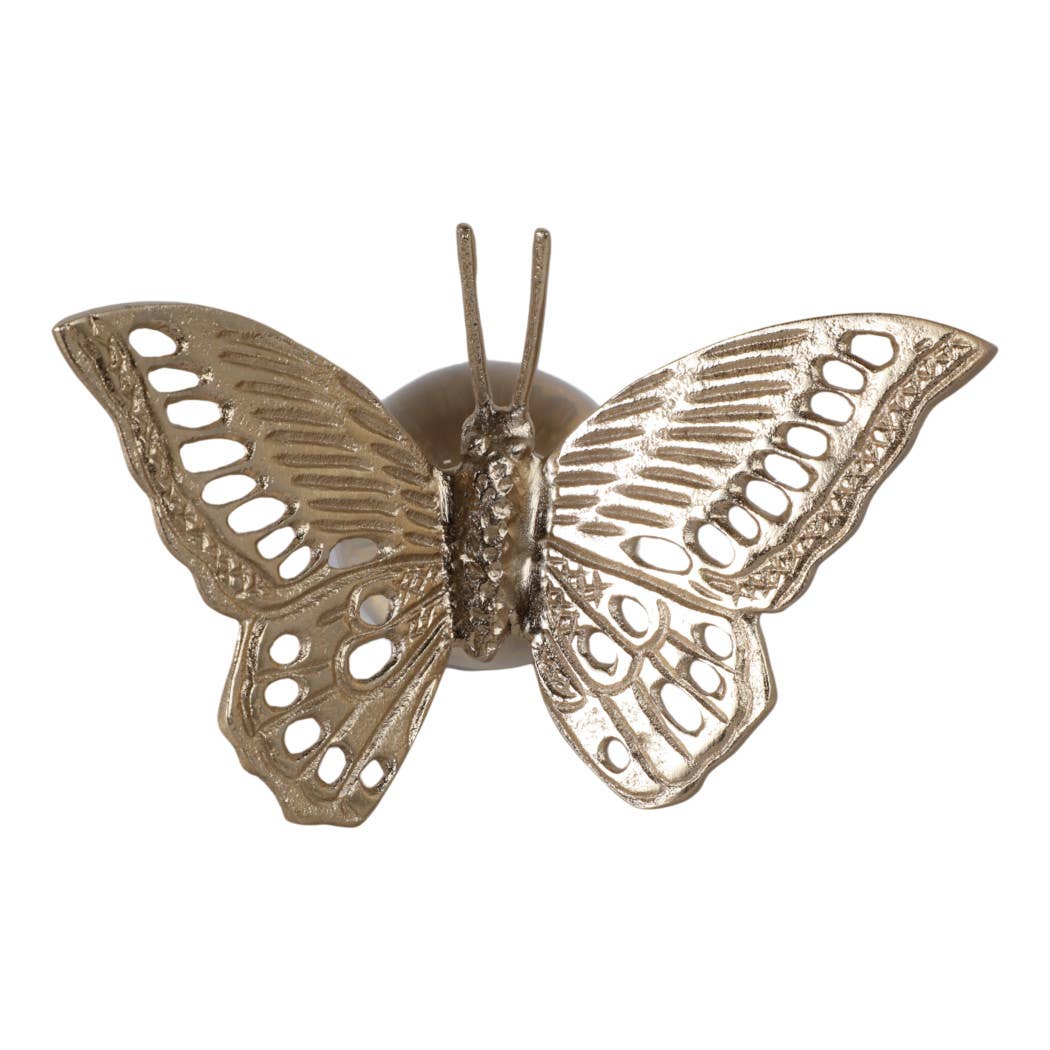 Decorative Object - Gold Metal Butterfly on Glass Orb, 8 in.