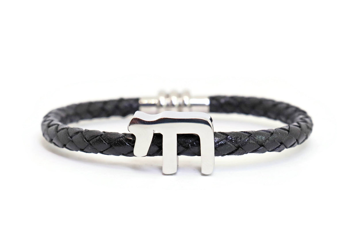Jewish Judaic Chai Braided Leather Bracelet