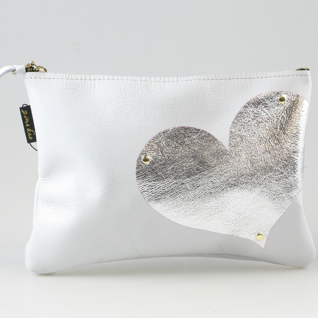Side Heart Appliqué Clutch Bag
