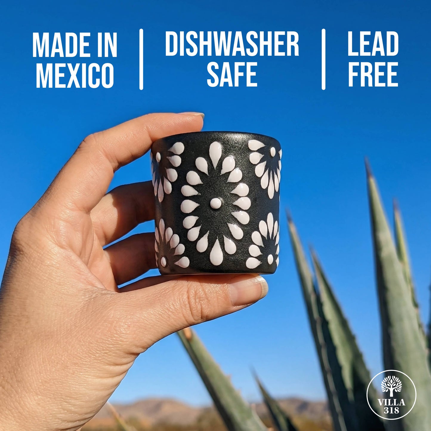 Talavera Shot Glass - Black & White (Each)