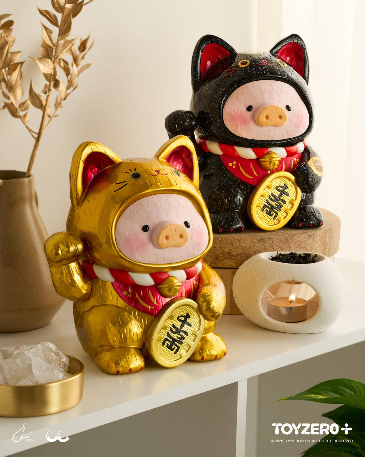LuLu the Piggy -Wood-Carving Maneki Lu (Golden Cat)