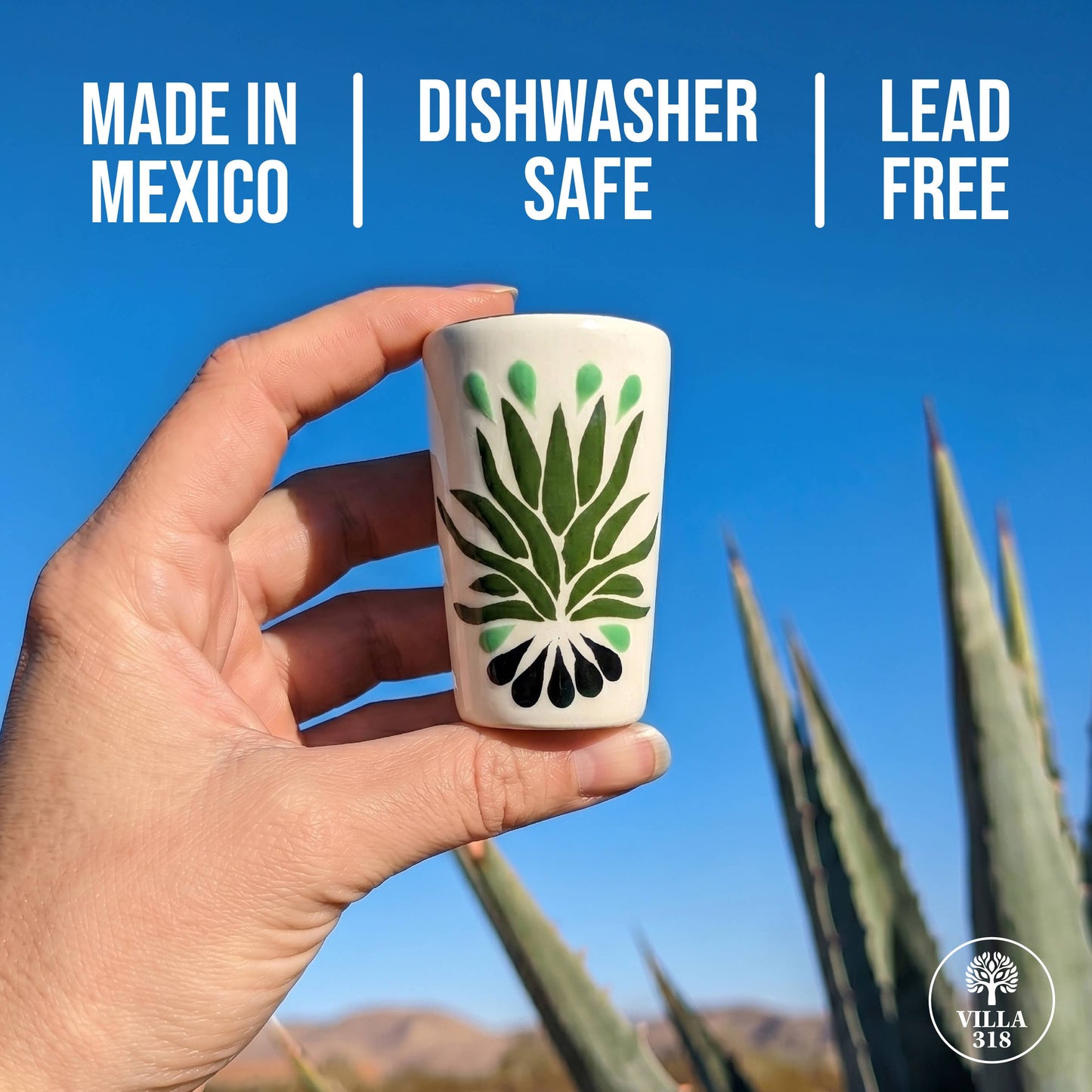 Shot Glasses, Agave Design, Made in Mexico, Barware (Each)