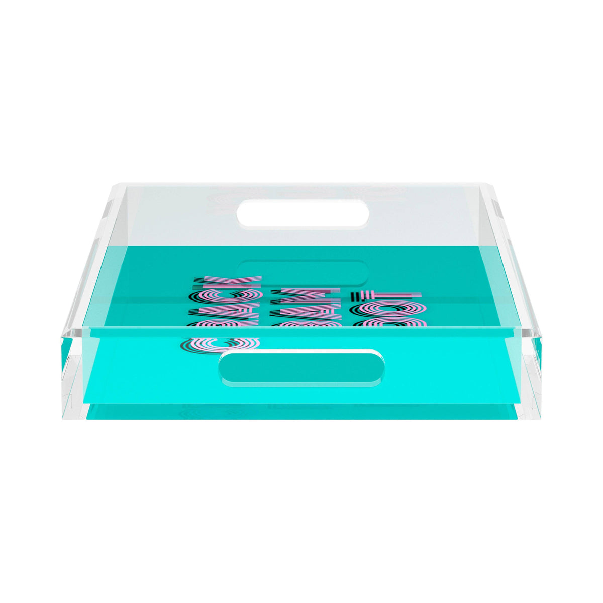 Mahjong Crack Bam Dot Acqua Pink Acrylic Rectangle Decorative Tray