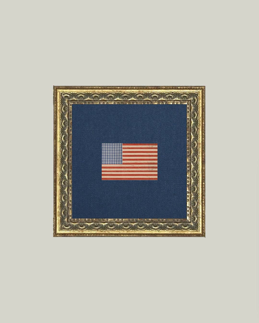 Gingham Flag Framed Antique Art