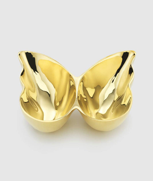 Butterfly Double Bowl in Gold Tone Metal