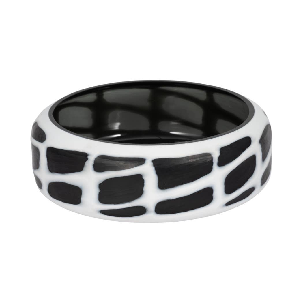 Decorative Bowl - Black/White Glass Abstract Pattern, 15 in.