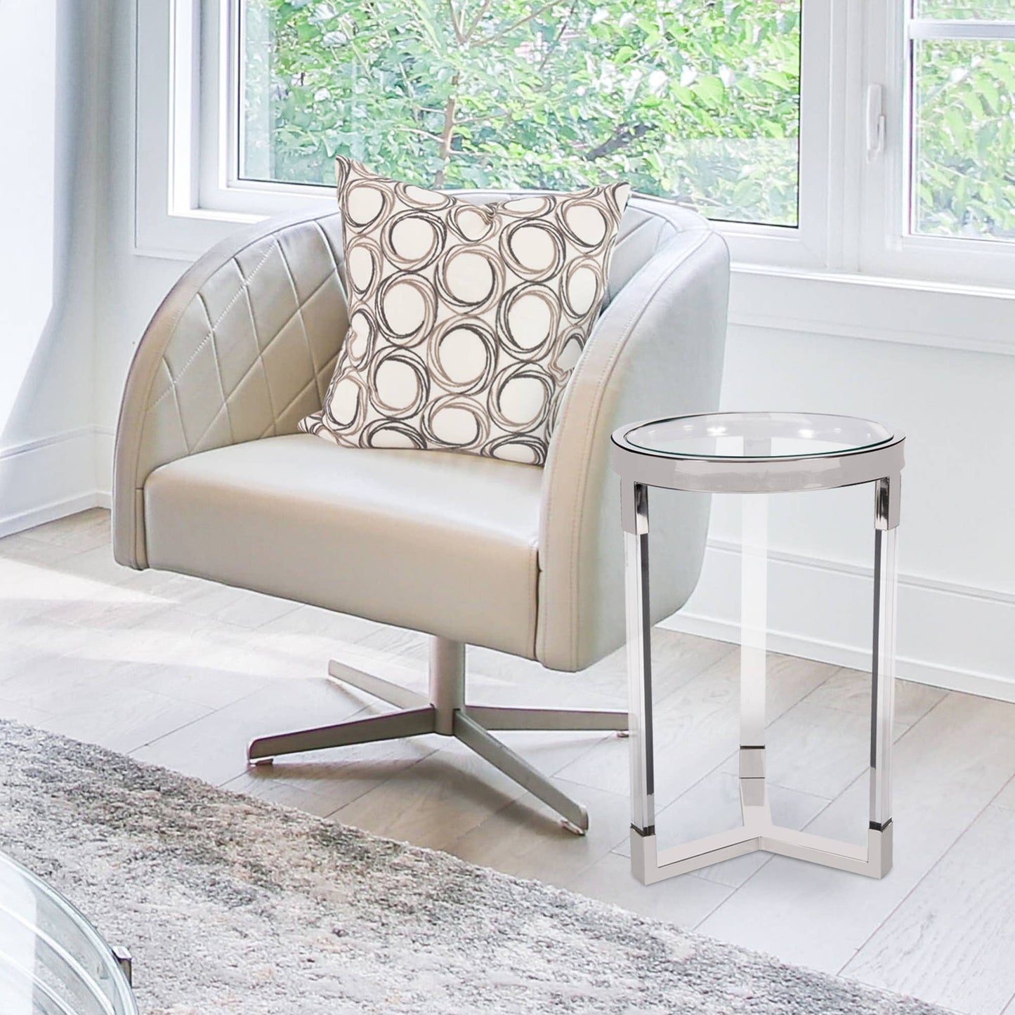 Round Stainless Steel & Acrylic Side Table