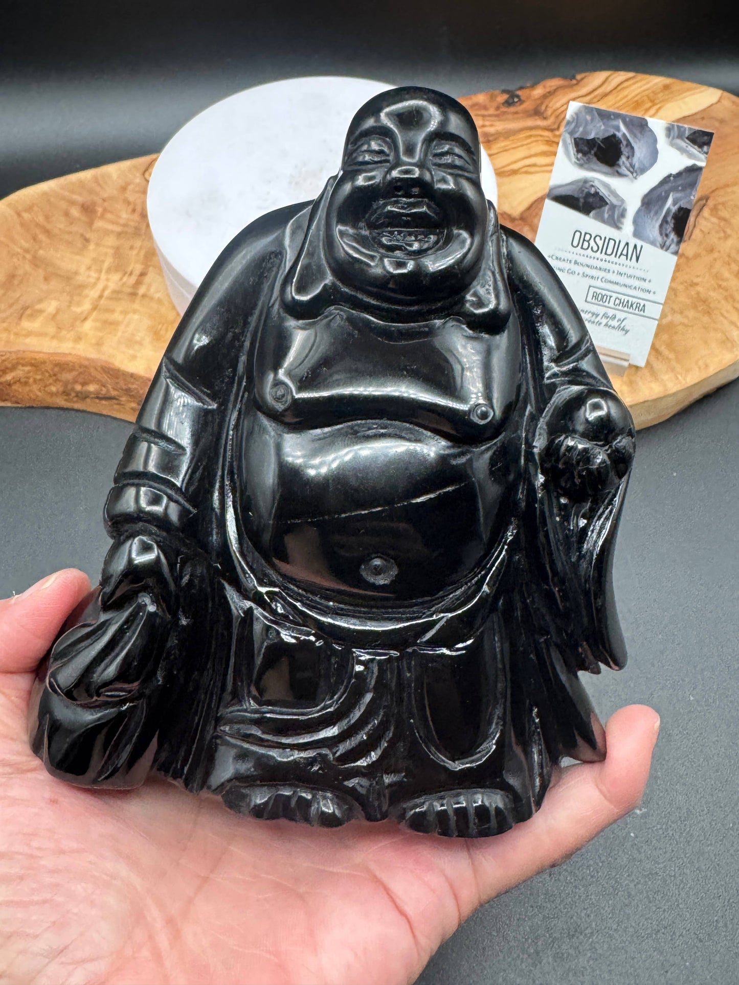 Obsidian Laughing Happy Buddha carving L292