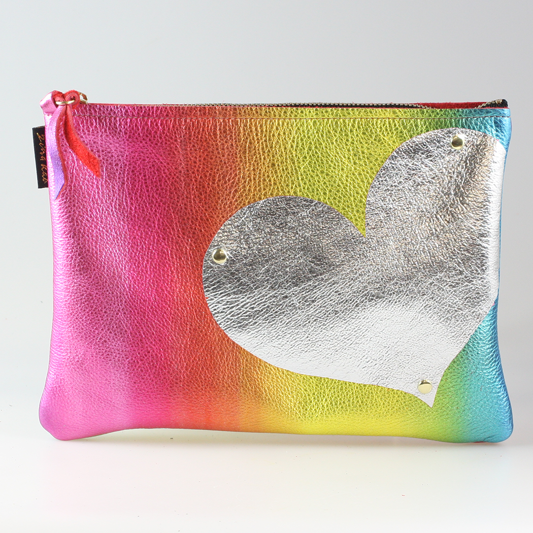 Side Heart Appliqué Clutch Bag