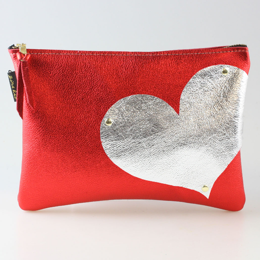 Side Heart Appliqué Clutch Bag