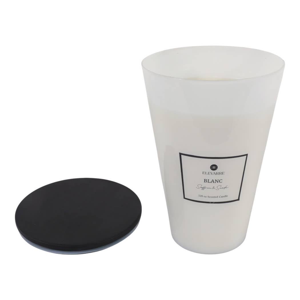 Candle - Saffron and Suede White Glass with Wood Lid, 128 Oz