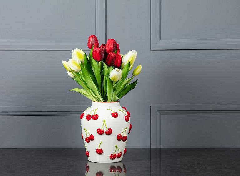 Large Vase with Cherries-8"H