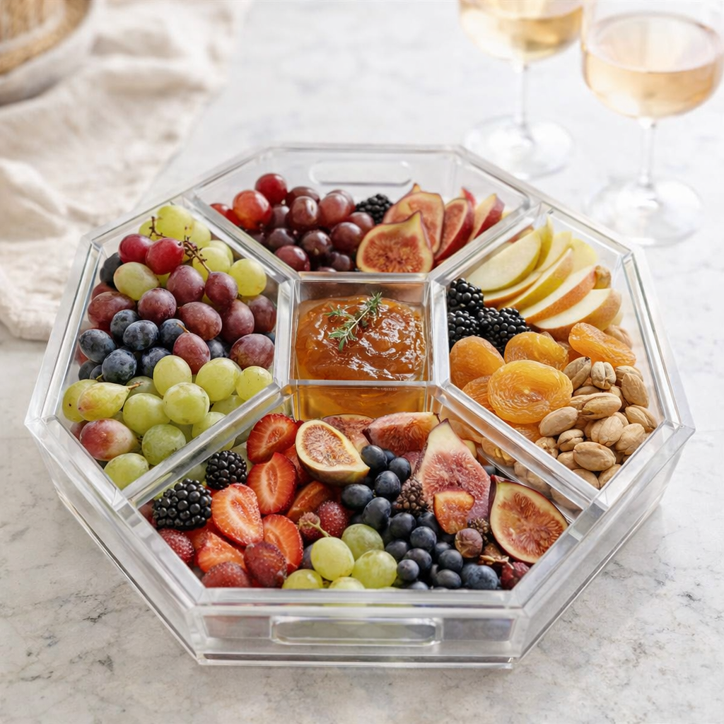 Acrylic Entertainer Tray, Social Serving, Clear/White