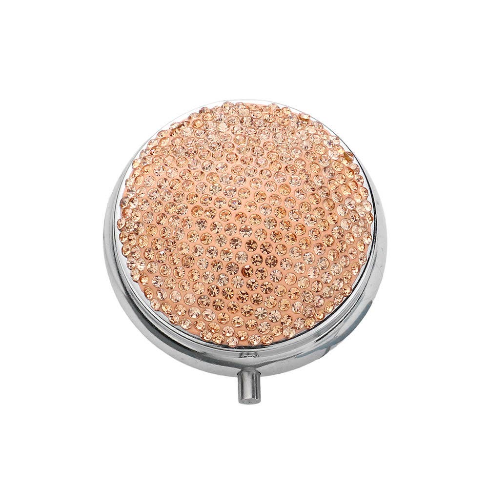 Bling Round Mirror Compact Pill Organizer Case