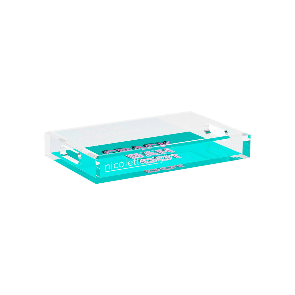 Mahjong Crack Bam Dot Acqua Pink Acrylic Rectangle Decorative Tray