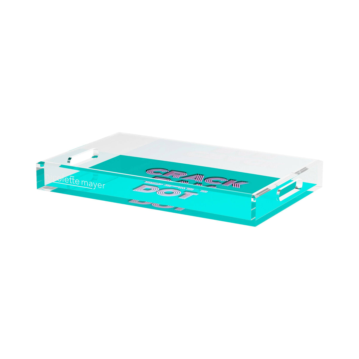 Mahjong Crack Bam Dot Acqua Pink Acrylic Rectangle Decorative Tray