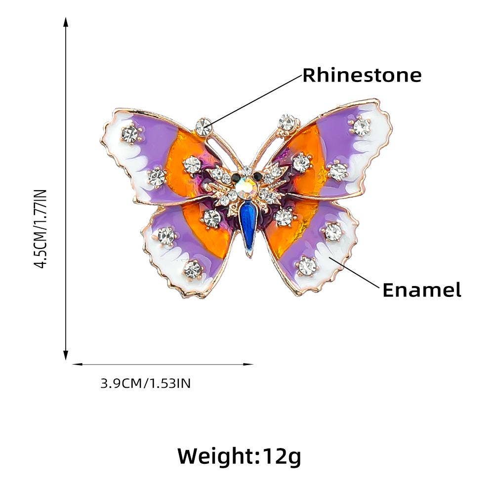 Rhinestone Enamel Butterfly Brooch Pin
