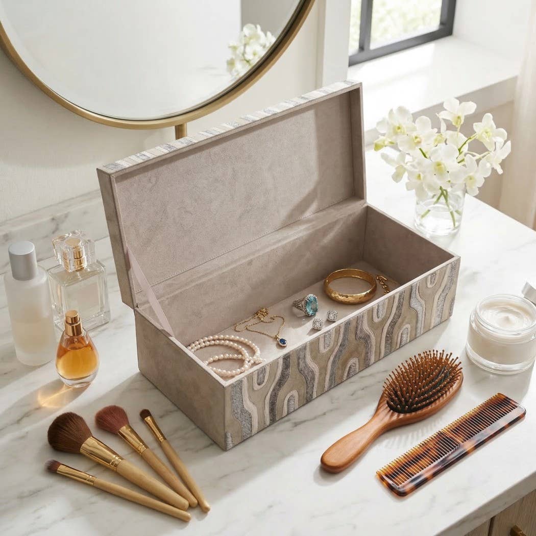 Decorative Box - Gray Wood Rectangular with Lid, 16 in.