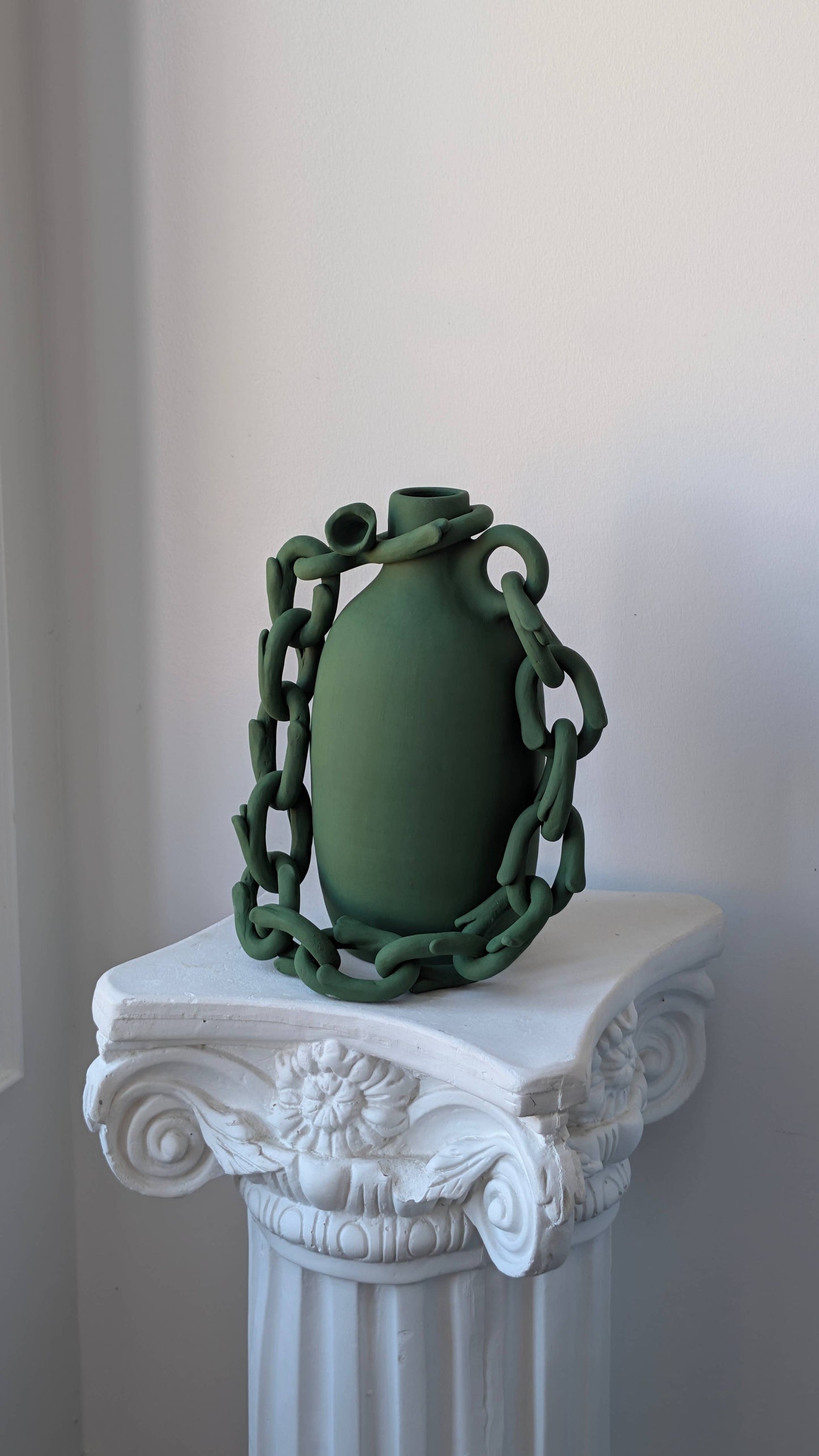 Handmade ceramic floral chain vase | green contemporary vase (Rare)One of a Kind