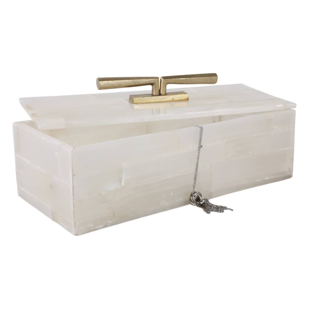 Decorative Box - White Selenite Stone with Gold Top