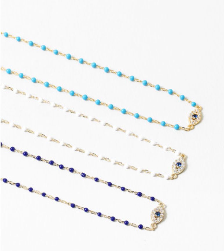 Enamel Evil Eye Necklace /Sterling Silver Gold and White