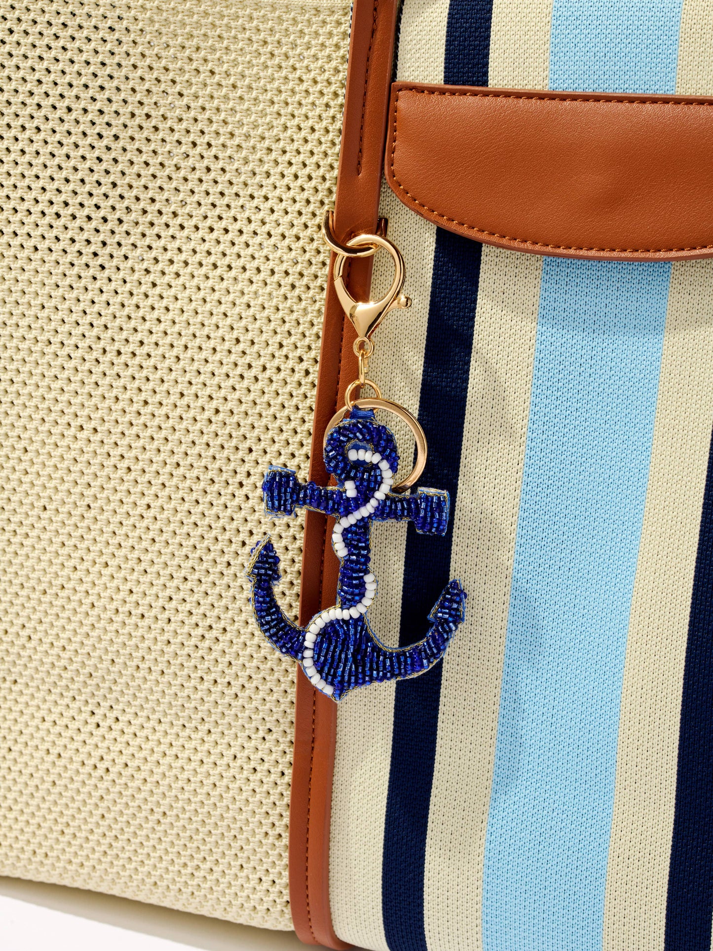 ANCHOR BEADED BAG CHARM/KEY RING,BLUE