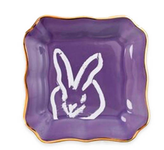 Slonem Bunny Portrait Plate with Hand-Painted Gold Rim - Lilac