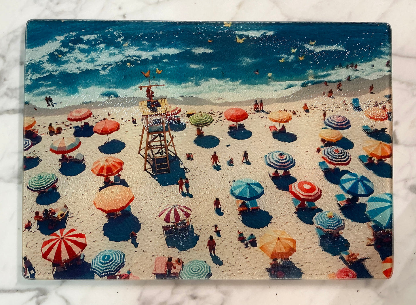Glass Cutting Board with Beach Motif *Exclusive to Code Blue*