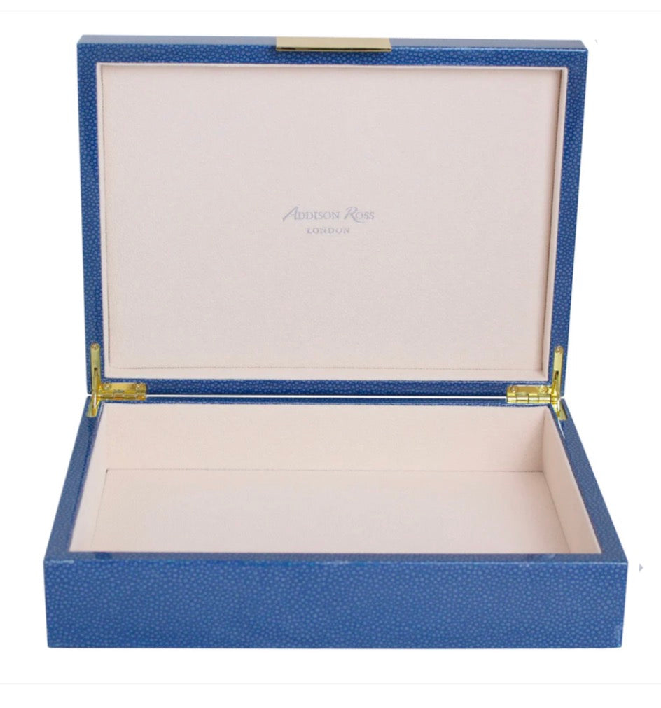 Large Blue Shagreen Lacquer Box with Gold 8x11