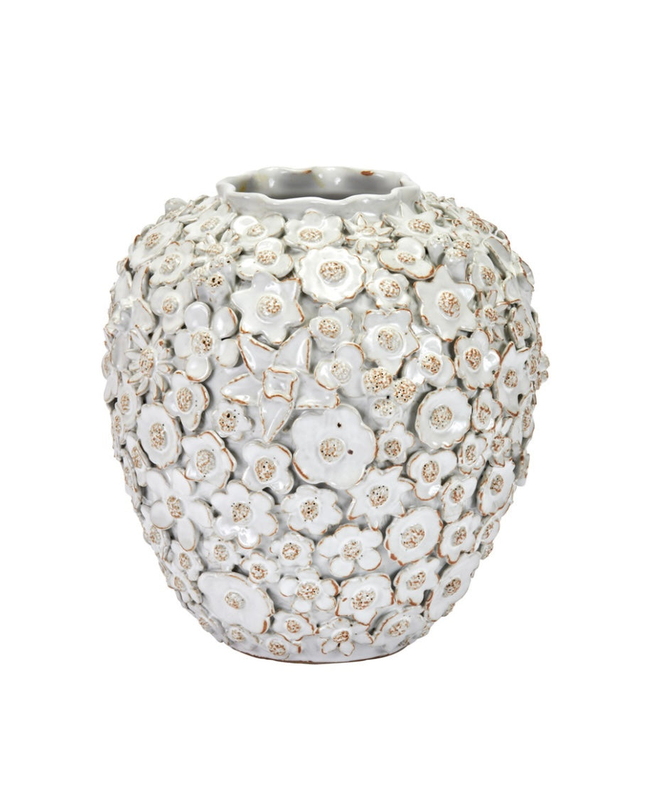 Medium White Ceramic Floral Vase